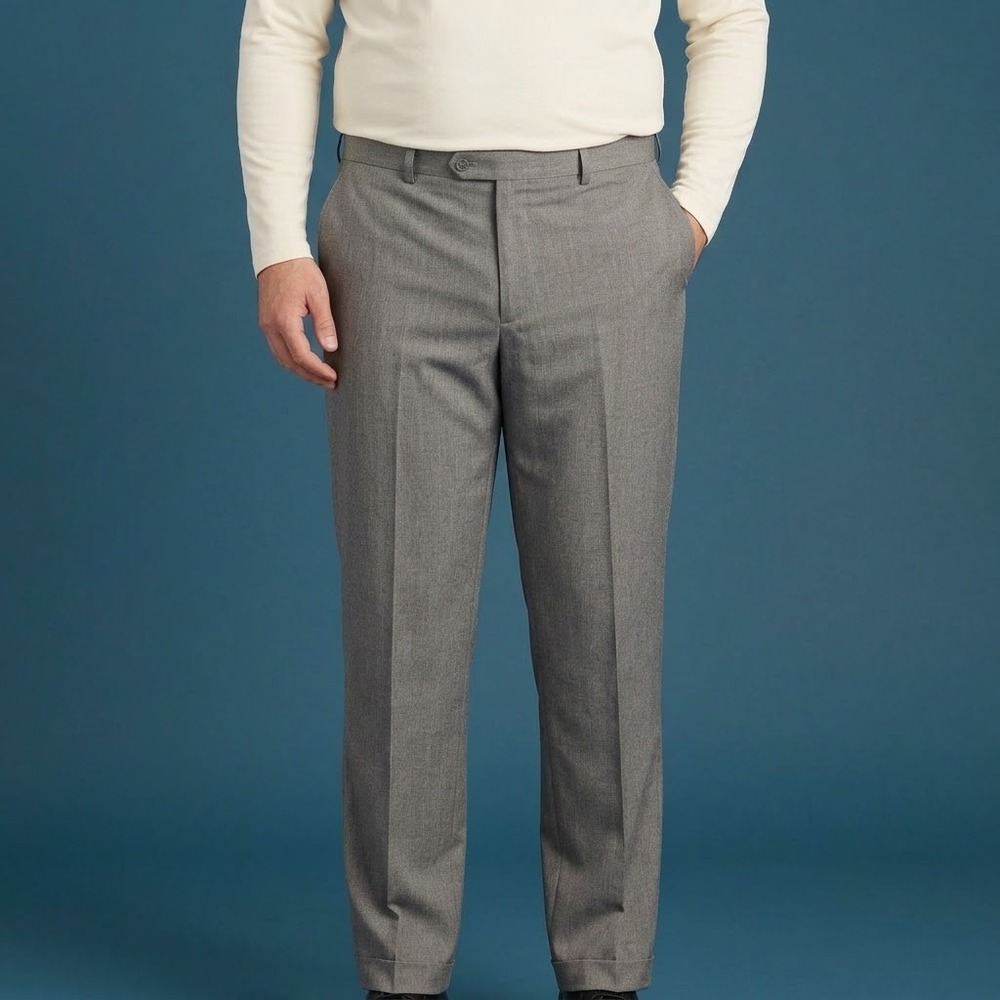 David Taylor Mens 40x32 Gray Flat Front Woven Dress Pants EUC